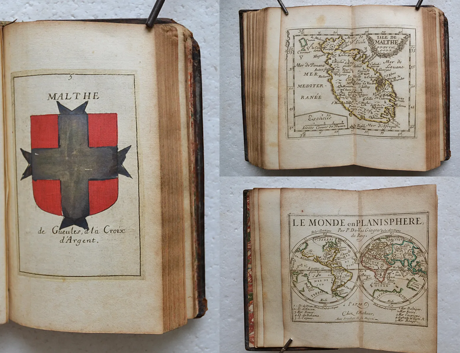 La géographie universelle qui fait voir l’estat présent des 4 parties du monde, c’est à dire, les religions, les coutumes et les richesses des peuples ; les forces et les gouvernemens des Estats ; ce qui est de plus beau et de plus rare dans dans chaque région ; et autres particularités pour savoir l’Histoire et l’Interest des Princes. (1/12) — DUVAL (Pierre), 1676 — Atlas et cartographie