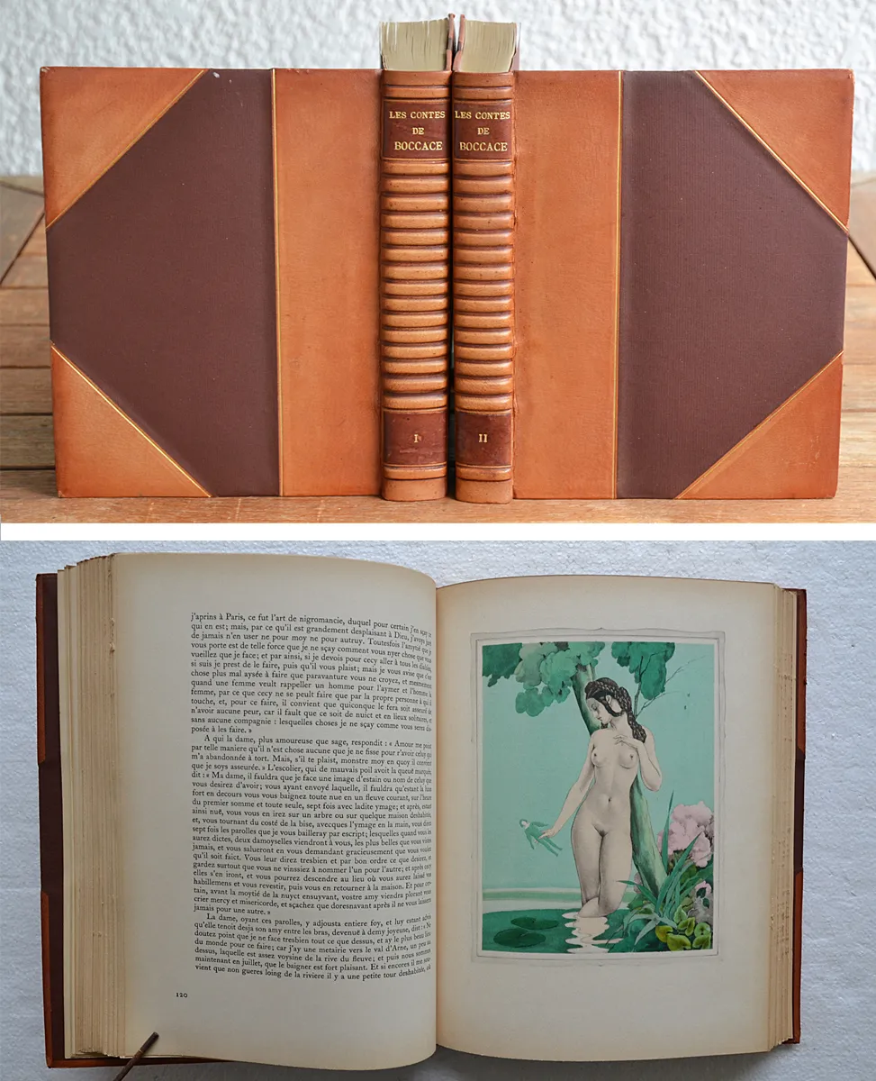 Les contes – Décaméron, traduit de l’italien par Antoine Le Maçon / Les cinq premières journées. (1/12) — BOCCACE, Giovanni Boccaccio, dit (1313-1375), 1934 — Illustres modernes