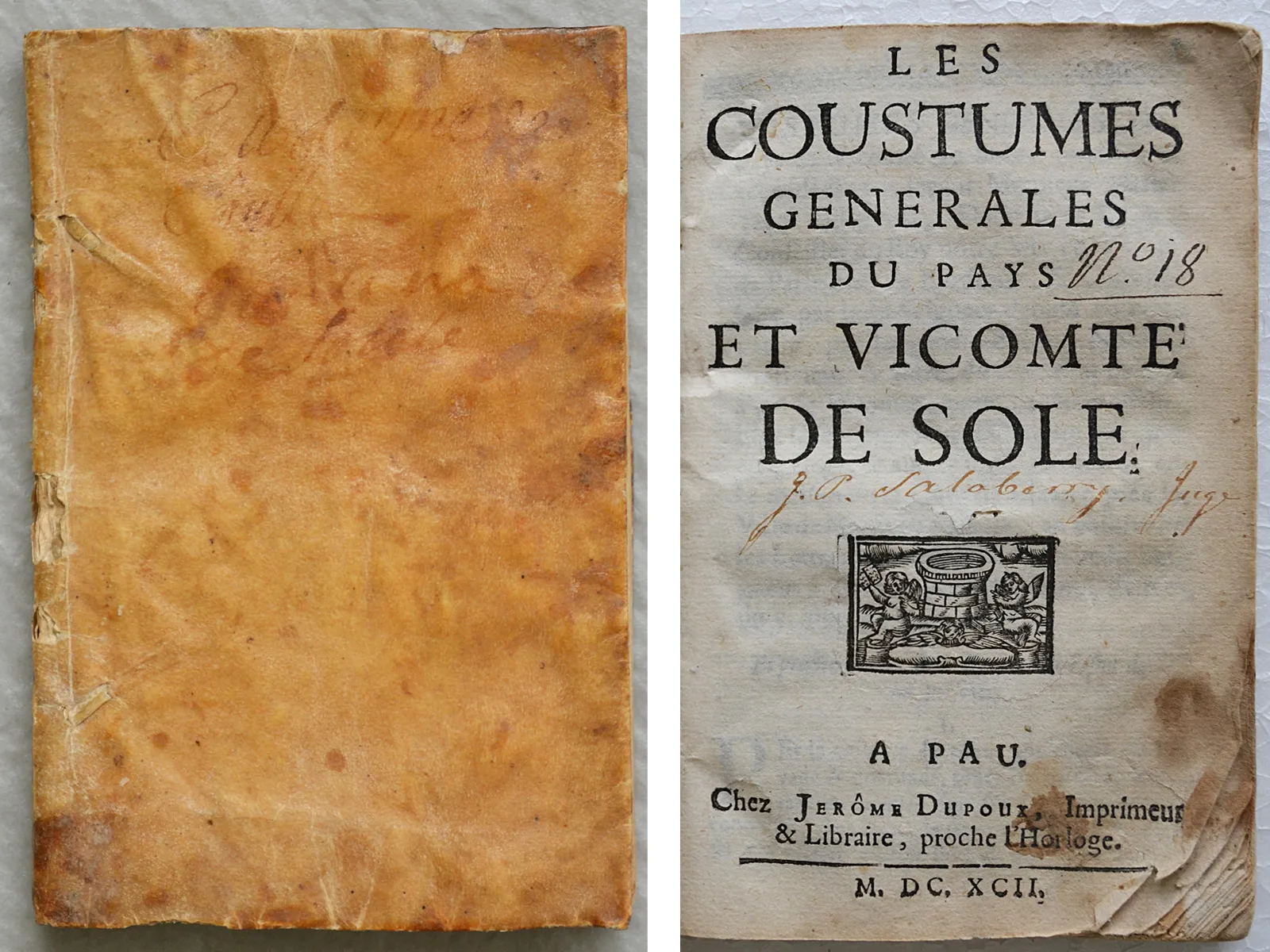 Les coustumes générales du pays et vicomté de Sole (1/9) — [COUTUMES de SOULE], 1692 — Livres basques