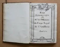 État alphabétique de Mrs les officiers du Corps Royal de l’Artillerie. Année 1774 (2/10) — AIGUILLON (Emmanuel-Armand de Vignerot du Plessis-Richelieu, duc d’), 1774 — Belles reliures